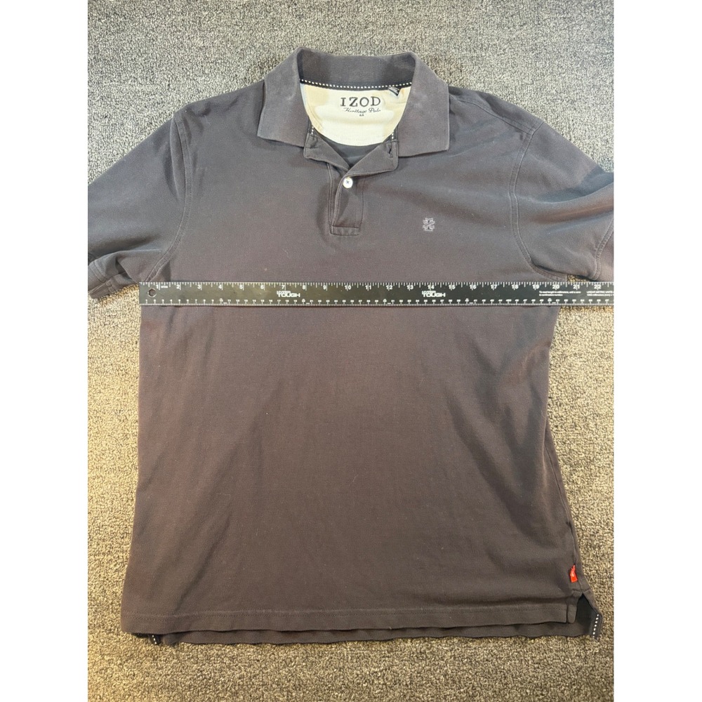 IZOD Heritage Polo Mens Medium Gray Pique Short Sleeve Golf‎ Shirt Logo - Picture 2 of 7
